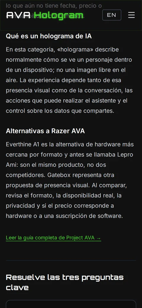 AVA Hologram en móvil: más contenido