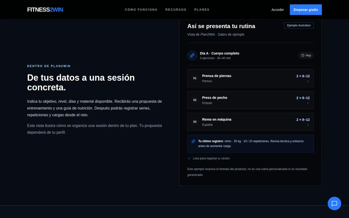 Otra sección de Fitness2Win