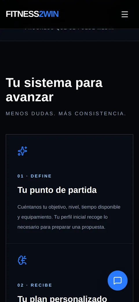 Fitness2Win en móvil: contenido